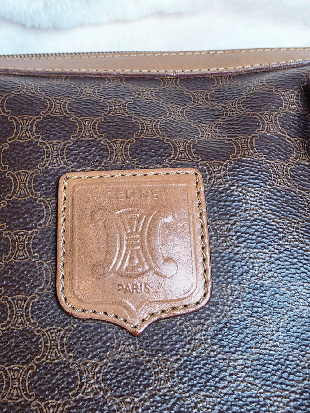 Celine Brown Macadam Canvas Satchel with Tan Leather Trim - Picture 4 of 15
